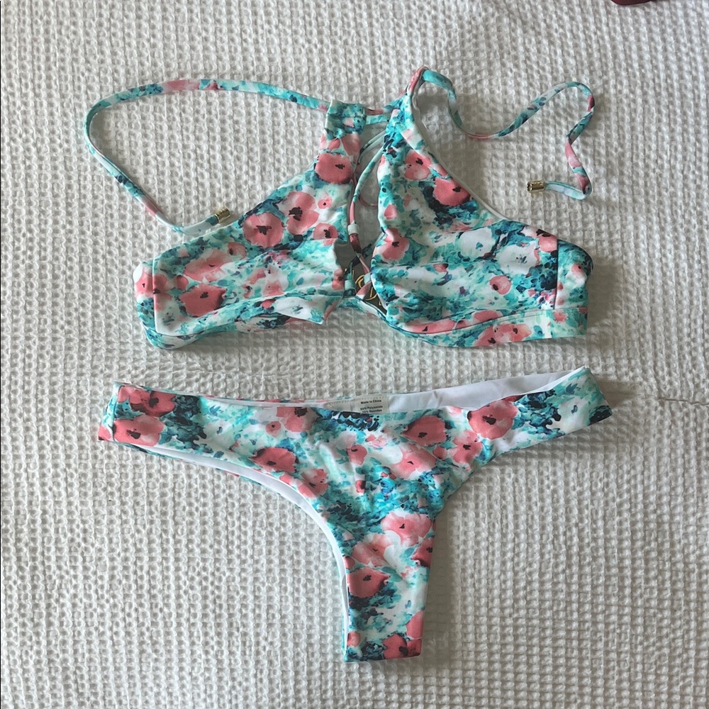 Beach Bunny Floral Bikini Bottom in Pink and Teal